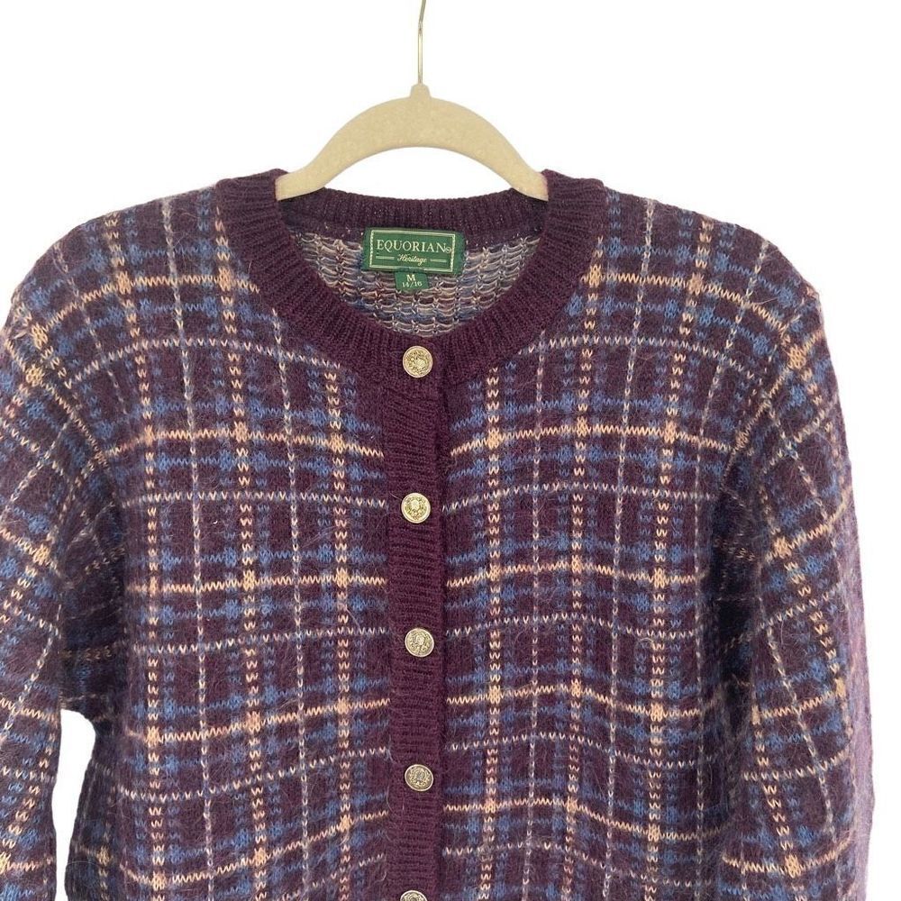 Equorian Heritage Mohair Blend Vintage Cardigan Sweater Medium Burgundy - Picture 3 of 9